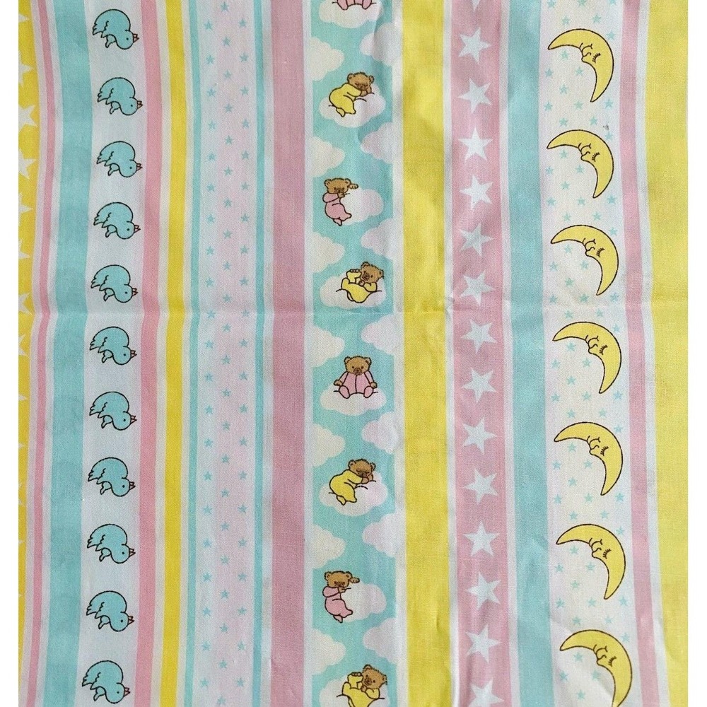 Vintage Fabric 2.88 Yards Pastel Green YellowKids Bear Cubs Ducks Crescent